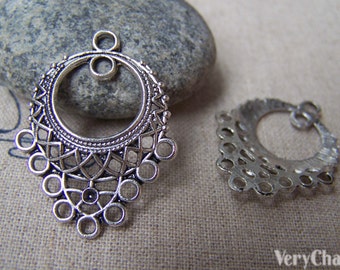 20 pcs Antique Silver Filigree Drop Chandelier Boucles d'oreilles Drops Pendant Charms 24x32mm A1064