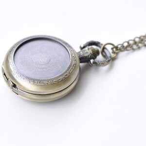 1 PC Antique Bronze Blank Bezel Pocket Watch Necklace Match 1 inch 25mm Cabochon A8638 image 2