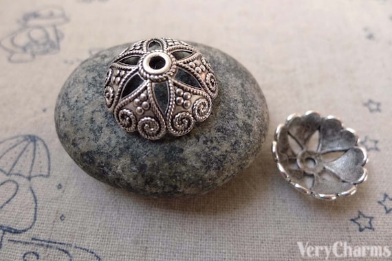 20 pcs of Antique Silver Filigree Flower Spacer Bead Caps 7x20mm A6217