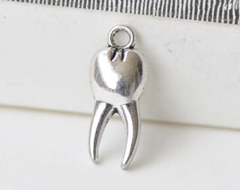 20 pcs Antique Silver Hollow Back Tooth Charms 8x20mm A8618