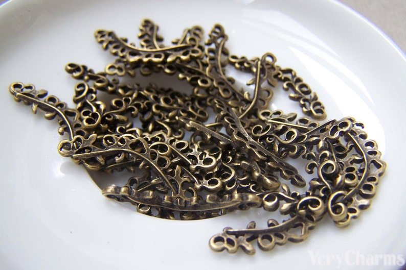 20 pcs of Antique Bronze Lovely Filigree Leaf Connector Charms 8x24mm A2218 image 2