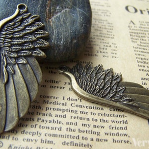 Feather Charms Antique Bronze Huge Angel Wing Pendants 22x54mm Set of 10 A1598