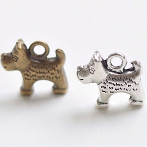 10 pcs Antique Bronze/Silver Standing Dog Charms Pendants 13x14mm