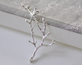 Shiny Silver Twig Pendants Coral Branch Connectors  30x52mm Set of 10 A8859