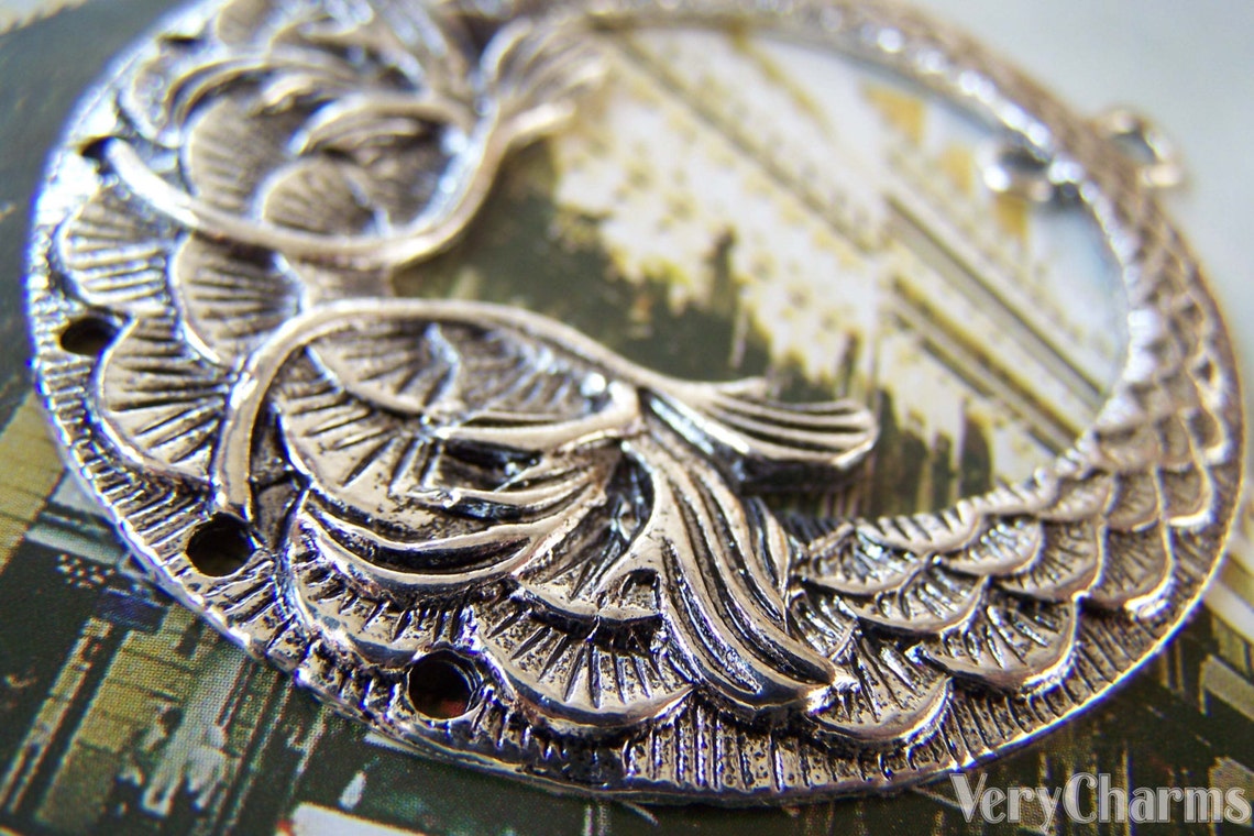 Round Chandelier Earring Antique Silver Large Leaf Branch Etsy