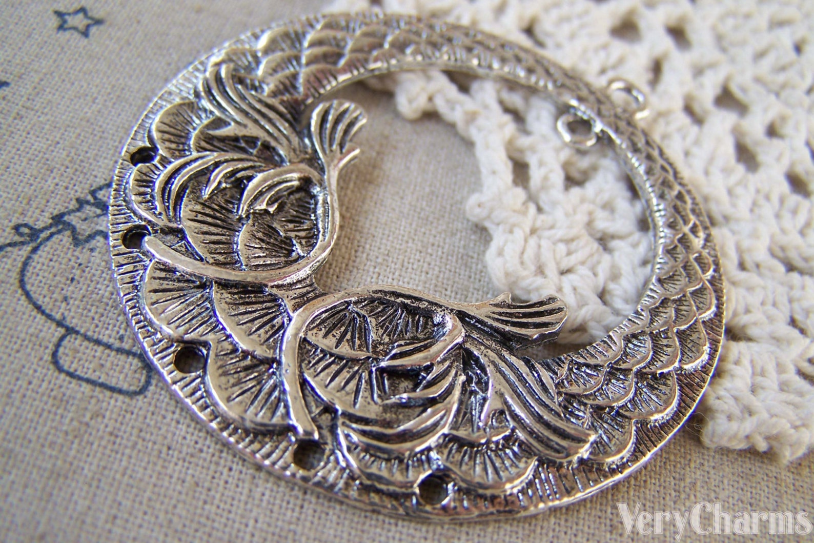Round Chandelier Earring Antique Silver Large Leaf Branch Etsy