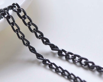 16.5 ft (5m) E-Coating Black Aluminium Chunky Textured Curb Chain Handbag Strap Unsoldered Links 5x8mm A4087