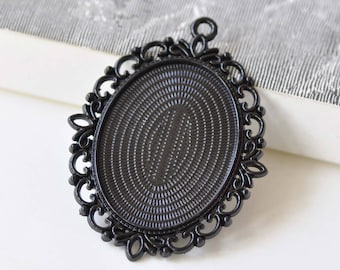 Black Base Pendant Tray Blanks Bezel Settings Match 30x40mm Cabochon Set of 5 A8850