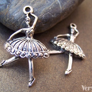 Antique Silver Ballet Girl Dancer Pendant Charms 21x37mm