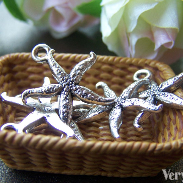 Starfish Charms Antique Silver Sea Life Pendants Set of 20 A1754