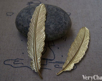 Raw Brass Feather Stamping Embellishments  12x53mm