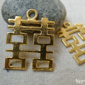 10 stuks Gold Tone dubbele geluk bruiloft decoratie Charms 24x31mm A6077