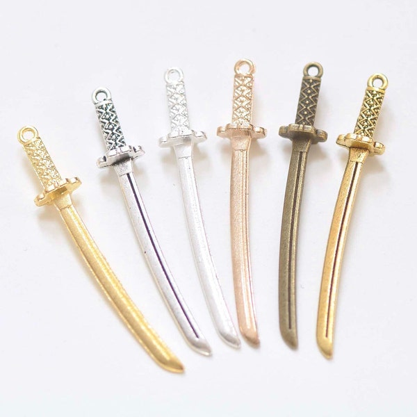 Japanese Blade Katana Sword Charms 8x50mm  Antique Bronze/Antique Silver/Antique Gold/Shiny Silver/Gold/Light Gold