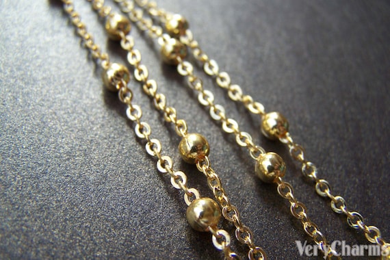 16ft (5m) Fancy Satellite Chain Anti Tarnish 16K Gold Plated Brass Bead Ball Cable Chain  A2157