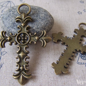 6 pcs of Antique Bronze Cross Pendants Charms 40x61mm A4255