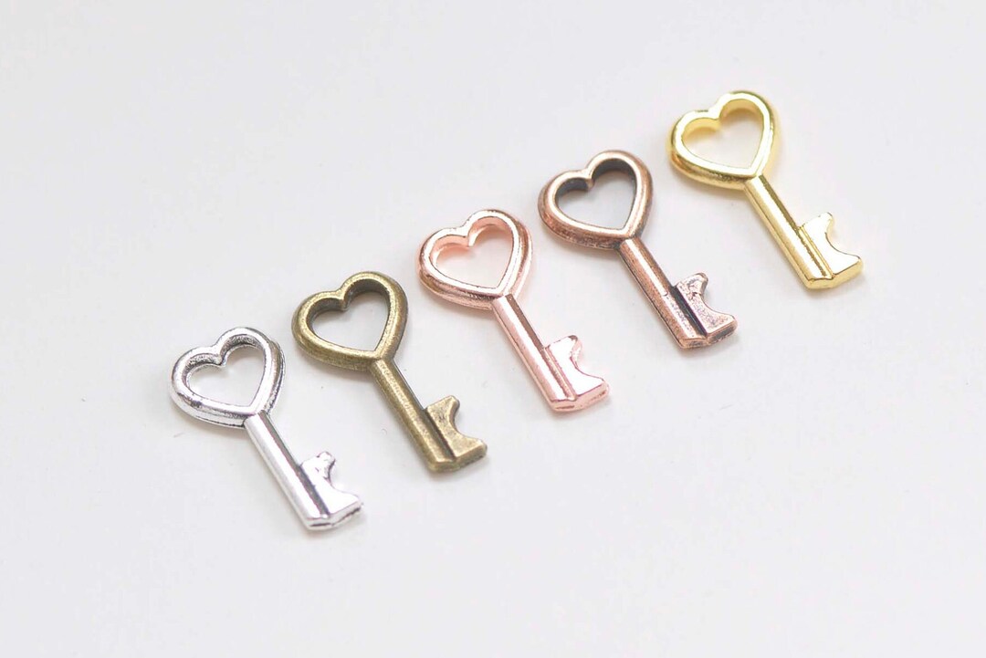 Antique Bronze/silver/copper/gold/rose Gold Heart Key Charms 7x15mm - Etsy