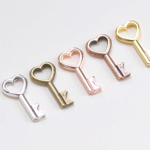 Antique Bronze/Silver/Copper/Gold/Rose Gold Heart Key Charms  7x15mm