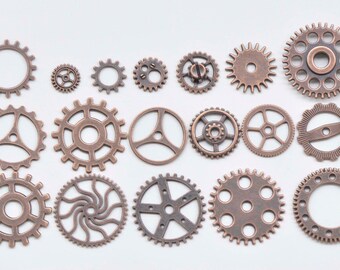 Bulk Gear Charms Collection Antique Copper Wheel Parts Pendants Mixed Style Set of 100