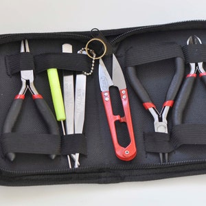 Jewelry Making Beginner Starter Kit Pliers Tweezers Awl Ring Opener With Black Case Set of 8 Pieces