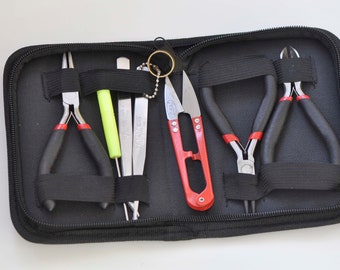 Joyería Fabricación Principiante Kit de Inicio Alicates Pinzas Punzón Abridor de Anillo con Caja Negra Juego de 8 Piezas