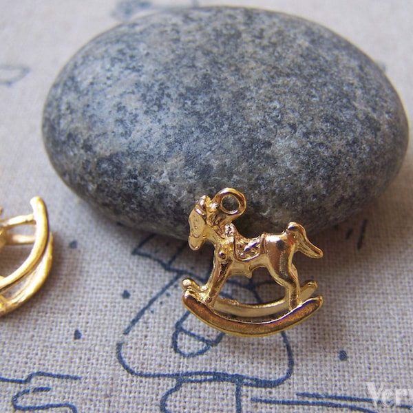 20 pcs of Gold Rocking Horse Charms 15x15mm A4824