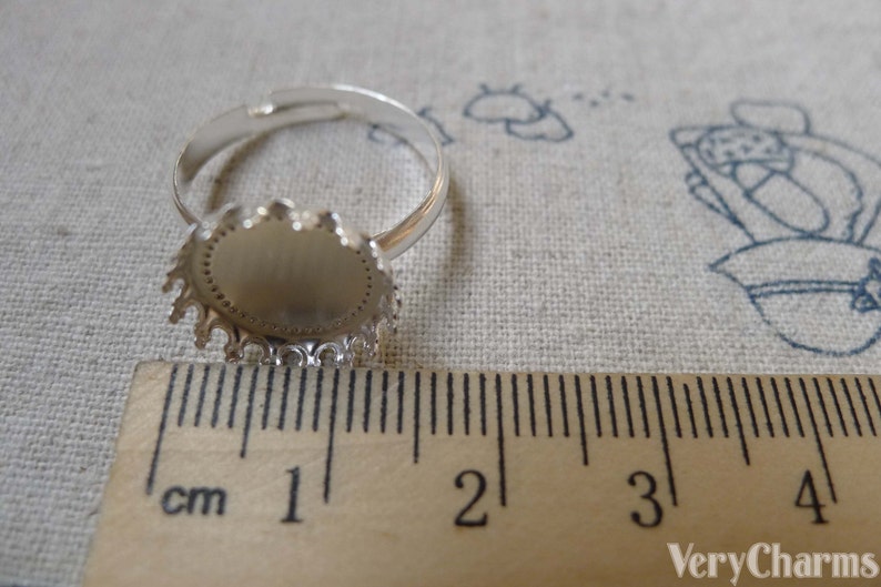 10 pcs Silver Tone Brass Adjustable Ring Blank Shank Base with 12mm Bezel Crown Edge A6064