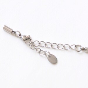 May include: Silver extender chain with a lobster clasp and two end caps. The chain is about 2 inches long.