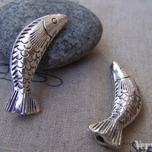 10 pcs of Antique Silver Large Fish Beads Charms 10x35mm A400