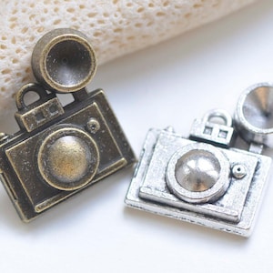 Antique Bronze/Silver 3D Flashlight Camera Charms Pendants 22x25mm Set of 10