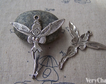 10 pcs of Tibetan Silver Antique Silver Fairy Pendants Charms 46x52mm A4450