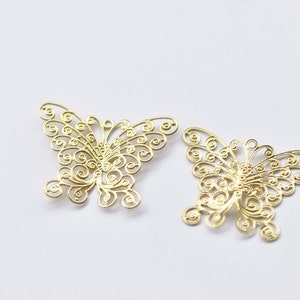 10 pcs Raw Brass Filigree Swirl Butterfly Charms Embellishments 27x35mm A8554 image 5