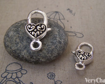 10 pcs Antiqued Silver Tibetan Silver Heart Lobster Clasps 14x26mm A5198