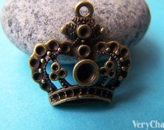 Crown Pendants Antique Bronze Filigree Charms 22x23mm Set of 10 pcs A777