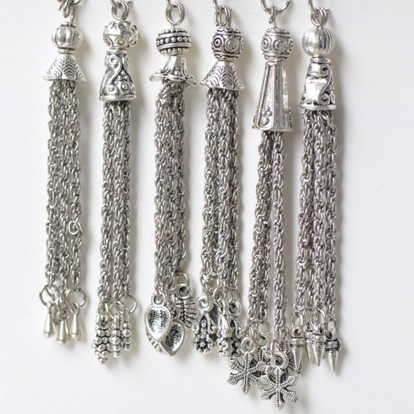 6 pcs Antique Silver Metal Tassel Charm Pendants Mixed Style A8768