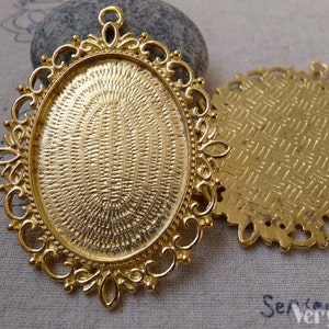 6 pcs Gold Pendant Tray Base Settings Blank Bezel Match 30x40mm Cabochon Cameo A6261