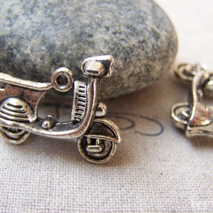 Antique Silver 3D Motorcycle Scooter Moped Charms 22mm