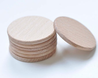 10 pcs Unvarnished Beech Wood Blank Disc Chips DIY Wood Craft 36mm A7865