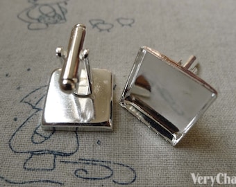 Square Bezel Cufflinks Silver Cuff Links Setting Match 18mm Cabochon Set of 10 A6162
