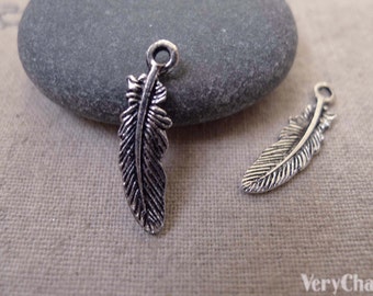 30 pcs of Antique Silver Feather Wing Charms 6x22mm A7418