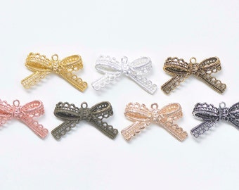 Lace Edge Bow Tie Knot Connectors Pendants Charms 23x43mm Bronze/Silver/Gold