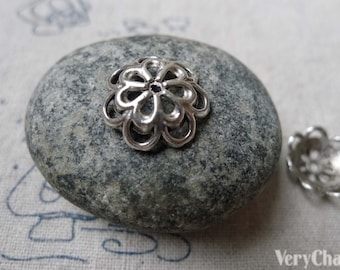 50 pcs of Antique Silver Filigree Flower Spacer Bead Caps 15mm A5964