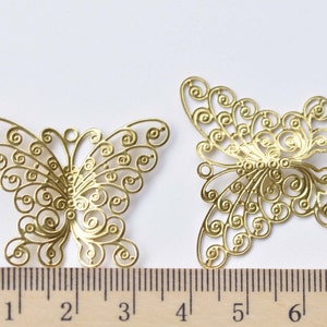 10 pcs Raw Brass Filigree Swirl Butterfly Charms Embellishments 27x35mm A8554 image 4