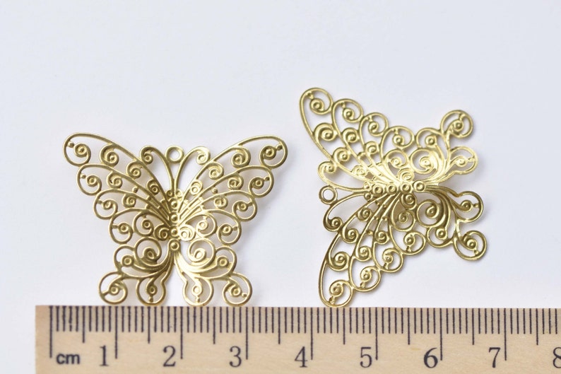 10 pcs Raw Brass Filigree Swirl Butterfly Charms Embellishments 27x35mm A8554 image 4