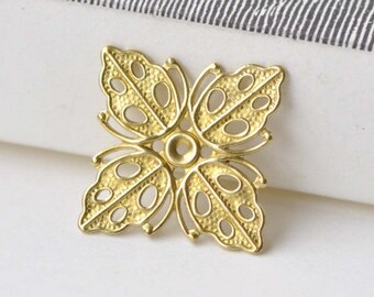 20 pcs Unplated Raw Brass Fancy Butterfly Flower Filigree Embellishments 19mm A8584