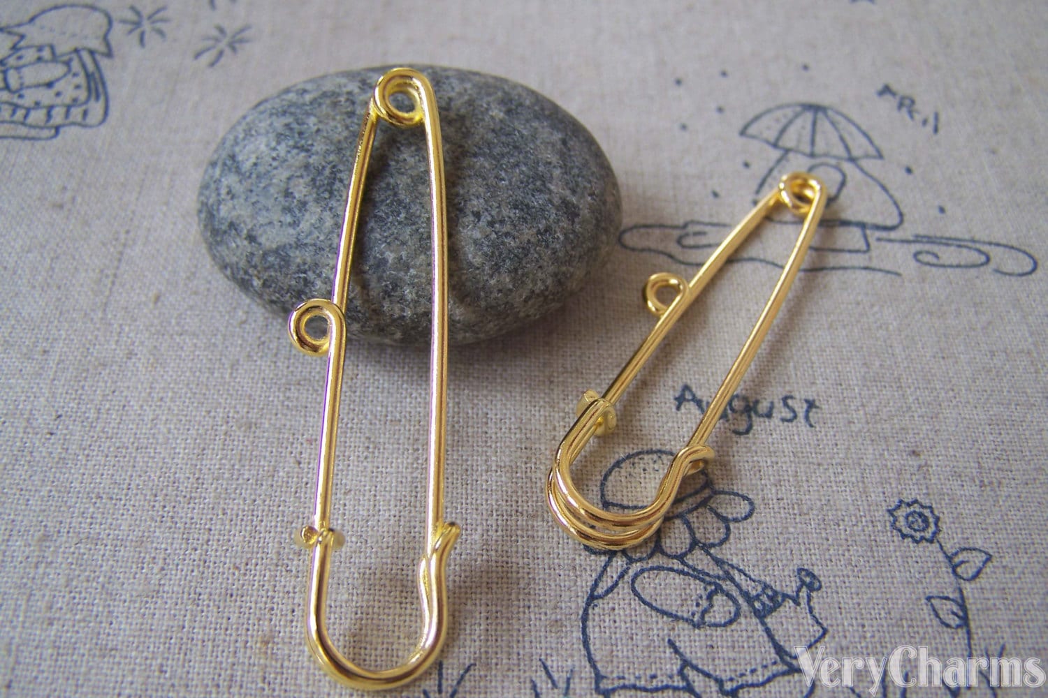 2 Inch Length Three Loop Safety Pin 51mm Antique Brass Plaid 
