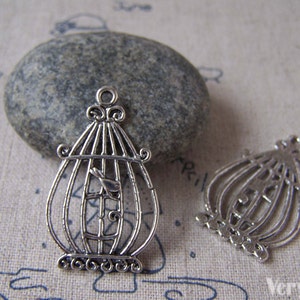 Bird Cage Charms Antique Silver Pendants 20x33mm Set of 10 A5312