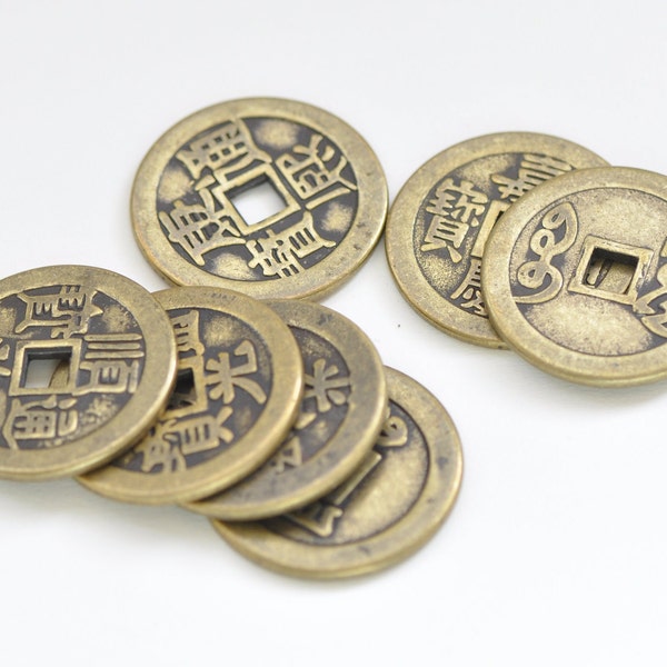 10 pcs Antiqued Bronze SUPER Thick Traditional Chinese Qing Dynasty Coin Charms  25.5mm A7967