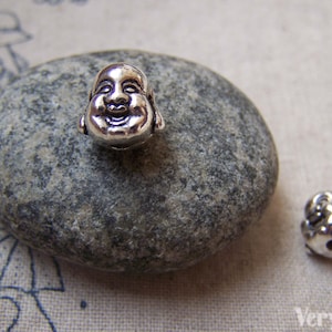 10 pcs of Antique Silver Buddha Head Beads Charms 10mm A5806
