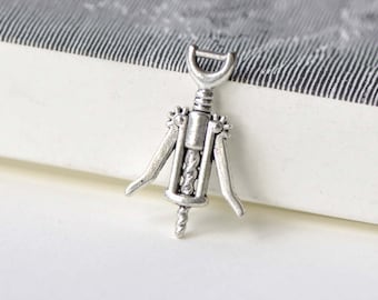 Corkscrew Wine Opener Charms Antique Silver Finish Pendants 17x26mm Set of 10 pcs A8242