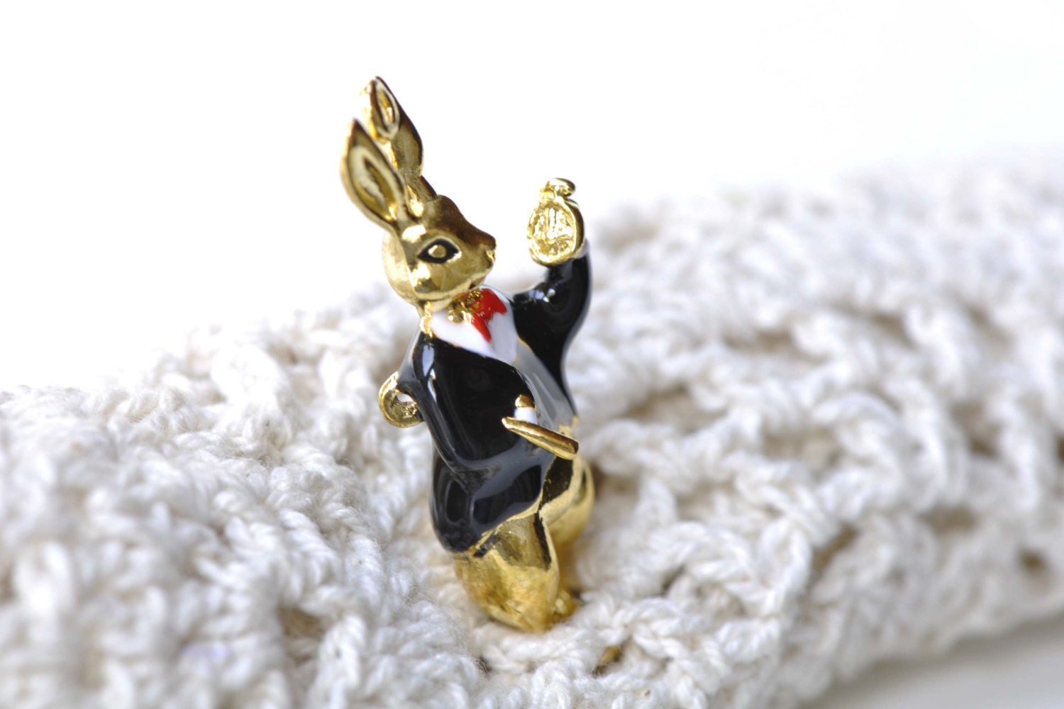 Gold Enamel Rabbit in Suit Pendants Charms 14x36mm Set of 2 A8154